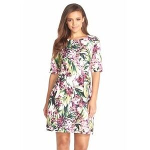 Kaya‎ & Sloane Floral Sheath Dress - Purple & Green Botanical Print - Size Small